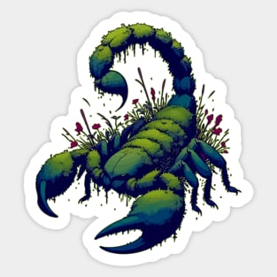 Scorpion overgrown with moss, plants and flowers Sticker